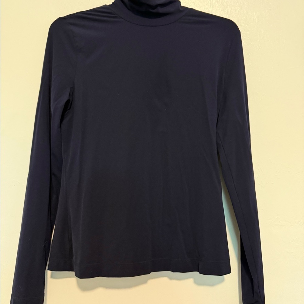 St. John Caviar Long Sleeve Turtle Neck Sweater Navy Blue Size M Nylon/Spandex